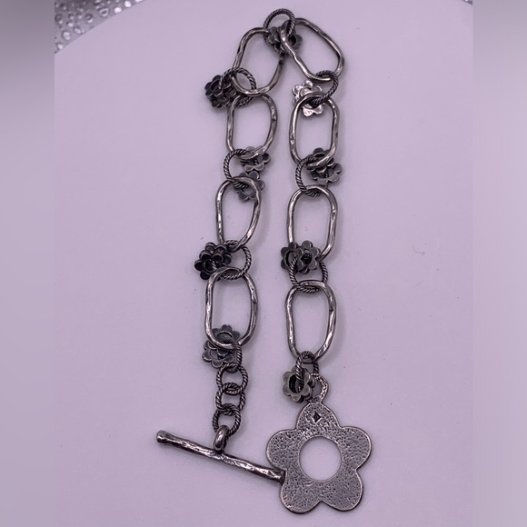 Silpada Vintage Sterling Oxidized Modernist Flower Link Bracelet - Picture 12 of 13